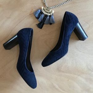 Aquatalia navy almond toe waterproof pumps